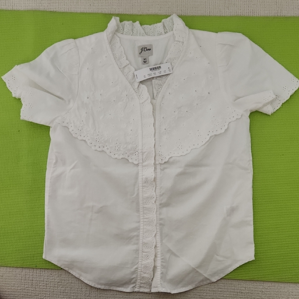 NWT J. Crew Ruffle bib top with embroidered eyelet Size XS